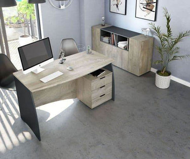 Oris Oak and Grey Large Executive Office Desk with Three Storage Drawers - UK Luxury Furniture
